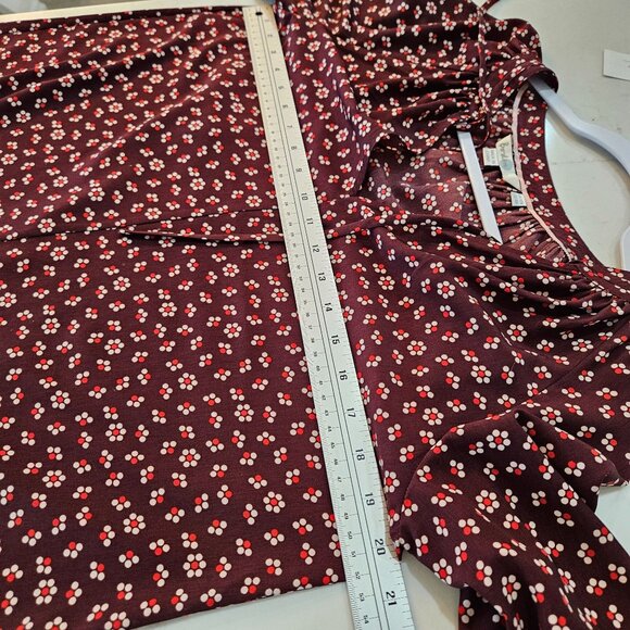 Boden Polly Peasant Blouse Size 8 Burgundy Floral Boho Tie - Picture 10 of 10
